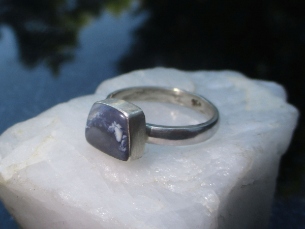 Handmade Boulder Opal Silver Ring * Made with freeform, Clear Blue and White Aus