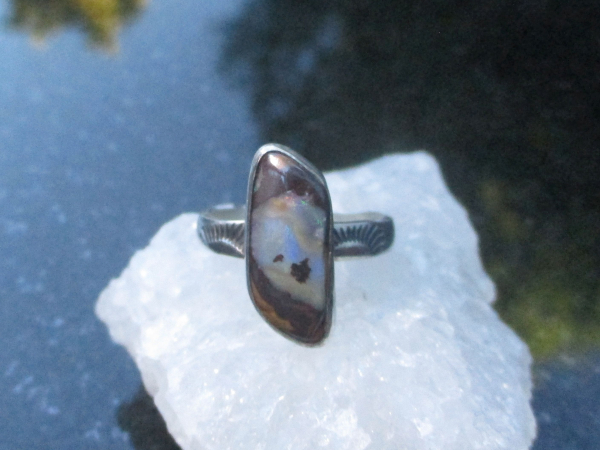 Boulder Opal Ring 925 Sterling Silver Size 7 Handmade with Natural Australian Op