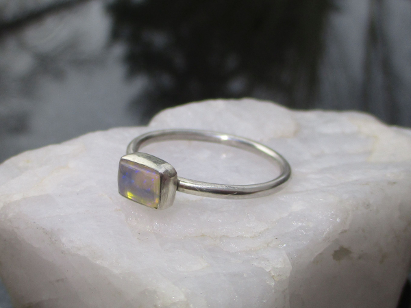Crystal Opal Ring with Australian Opal Sterling Silver Size 9 Handmade Stackable