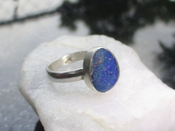 Opal Ring 925 Sterling Silver Australian Opal Handmade Size 7 Rings for Women Bl