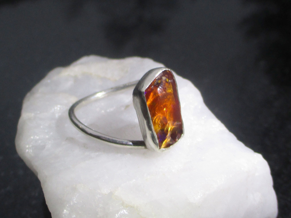 Raw Opal Ring 925 Sterling Silver with Freeform Natural Mexican Opal  Size 8.25