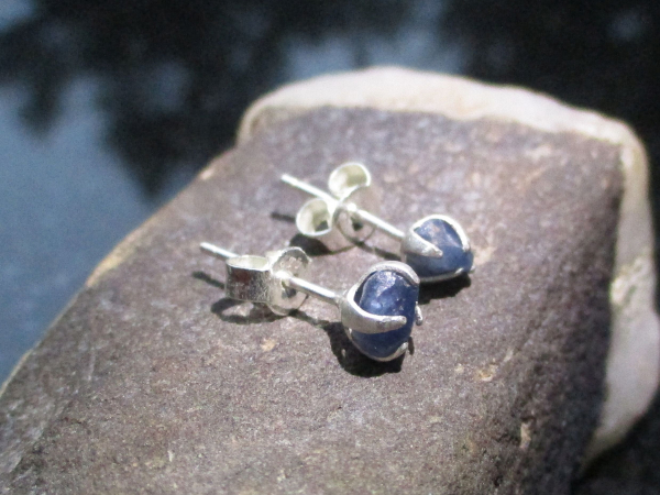 Raw Blue Sapphire Earrings Studs in 925 Sterling Silver Minimalist 5mm Small Sto