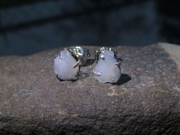 Raw Opal Stud Earrings in Sterling Silver 8 mm Rough White Opal October Birthsto