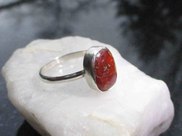 Fire Opal Ring 925 Sterling Silver with Natural Mexican Opal in Matrix Size 9 Ha