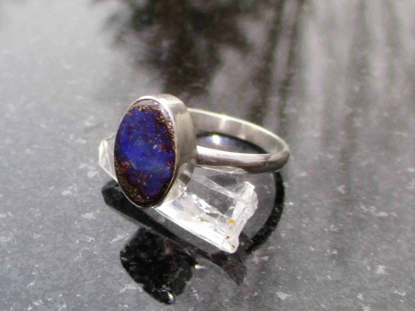 Handmade Boulder Opal Ring Size 7 Sterling Silver Natural Blue Australian Opal i