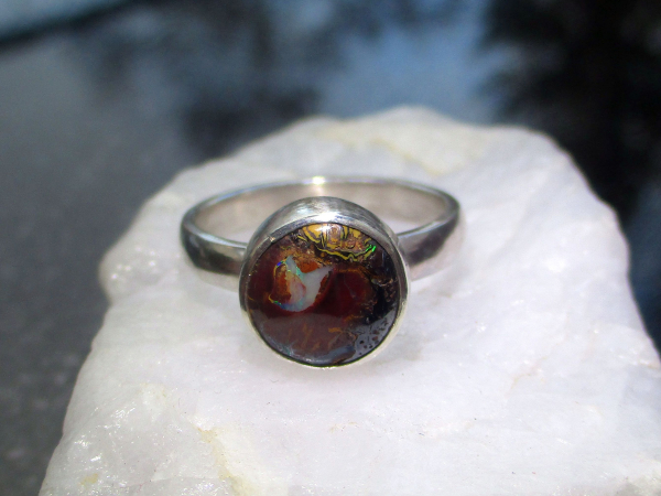 Handmade Australian Boulder Opal Ring * Made with a round Australian boulder Opa