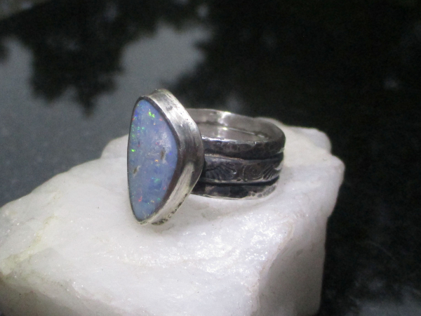 Blue Opal Ring 925 Sterling Silver Handmade with Natural Australian Opal Size 8