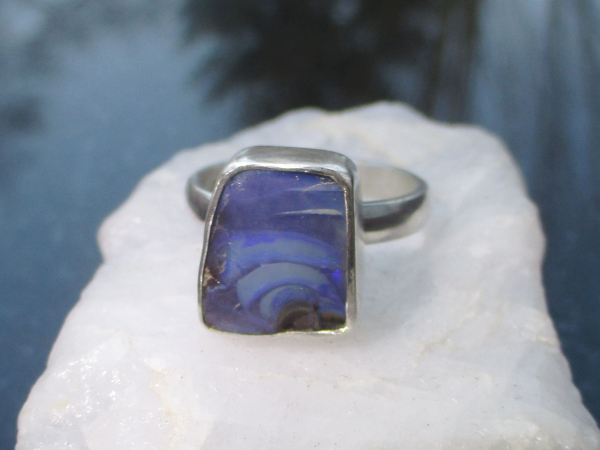 Handmade Australian Boulder Opal Ring 925 Sterling Silver Size 7.5 Handmade Ring