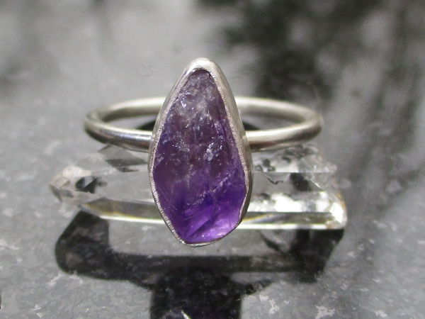 Handmade Raw Amethyst Sterling Silver Ring Size 6.5 February Birthstone Crystal