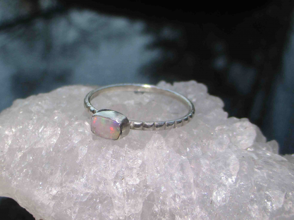 Crystal Opal Stacking Ring Sterling Silver with Natural Australian Opal Size 6