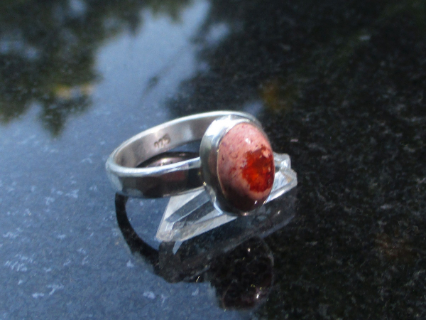 Fire Opal Ring 925 Sterling Silver Mexican Opal Red Stone Size 8 Matrix Boulder