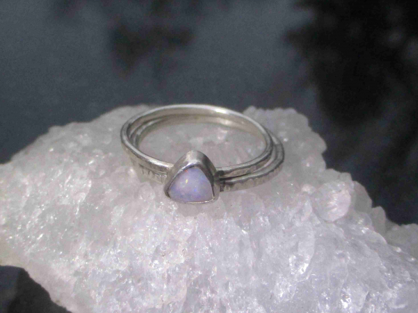 Crystal Opal Stacking Rings Sterling Silver with Natural Australian Opal Size 6