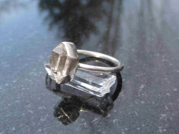 Herkimer Diamond Ring, Sterling Silver 6x8 mm Raw NY Quartz Crystal Jewelry A outlets + Grade Genuine Natural Herkimer Boho Solitaire