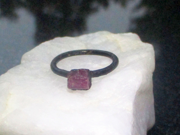 One Handmade Raw Ruby Crystal Copper Electroformed Ring * Size 6 Ring with a 6 m