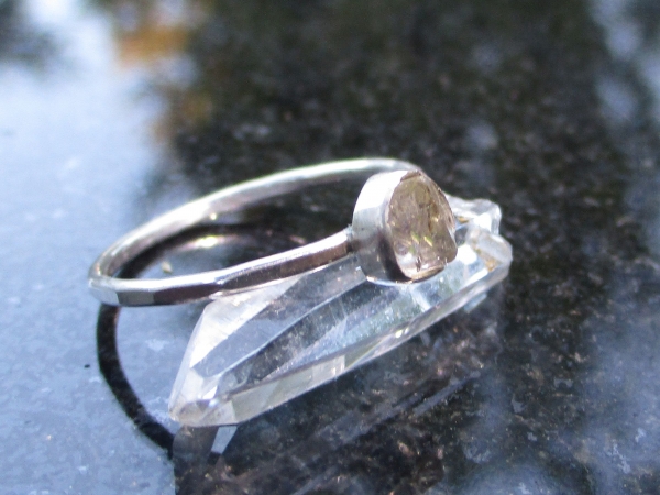 Handmade Quartz Stacking Ring in Sterling Silver Size 6 Fluorescent Crystal Ring