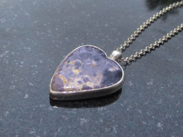Handmade Heart Opal Necklace 925 Sterling Silver Purple Morado Opal