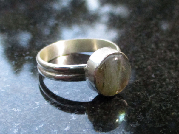 Labradorite Ring Size 7.5 Set in Sterling Silver with Round Stone Natural Labrad