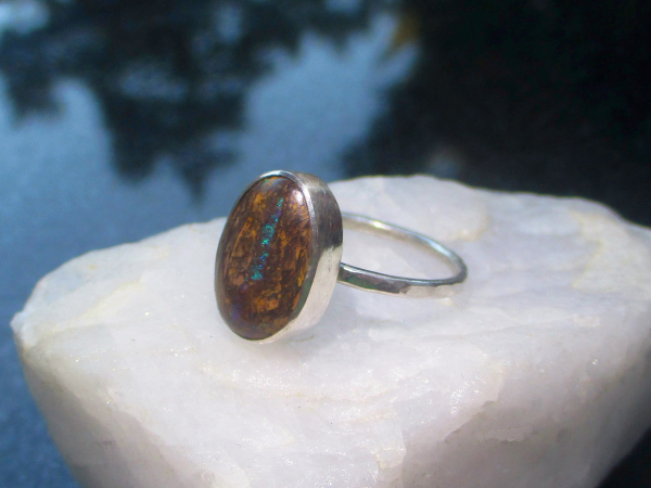 Boulder Opal Ring Sterling Silver Size 7 Handmade with Natural Australian Opal i