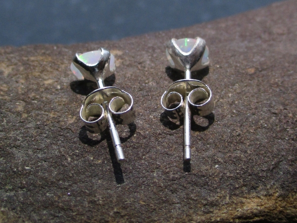 5mm Opal Stud Earrings in Sterling Silver with 4 Prong Setting Small Stone Minim