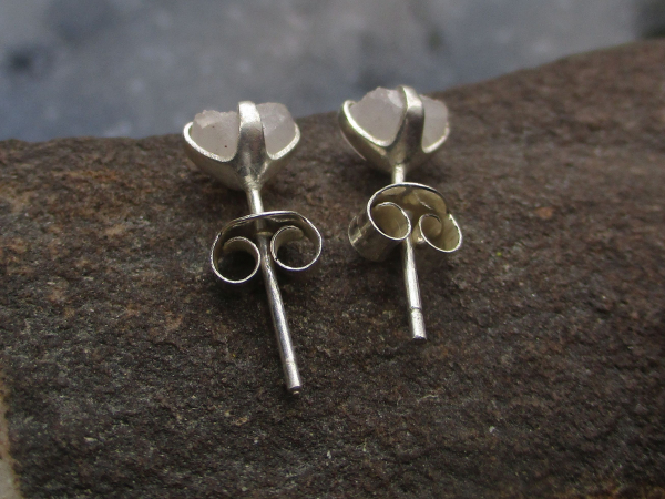 Druzy Quartz Crystal Stud Earrings in Sterling Silver 4 Prong Setting  Small 7mm