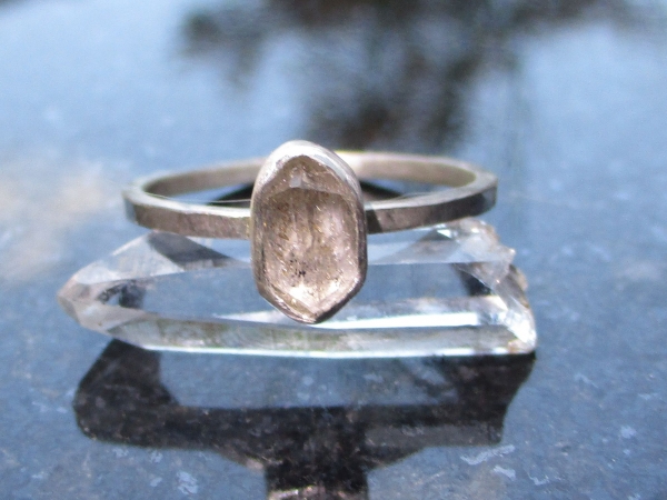 Handmade Quartz Stacking Ring in Sterling Silver Size 7 Fluorescent Crystal Ring