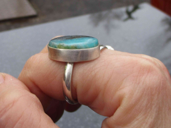 Handmade Opal Ring Set in 925 Sterling Silver with Natural Blue Green Indonesian