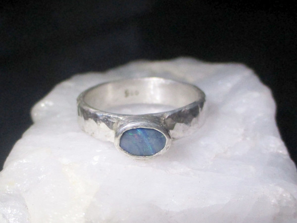 Handmade Australian Opal Ring 925 Sterling Silver with Blue Boulder Opal Size 5.