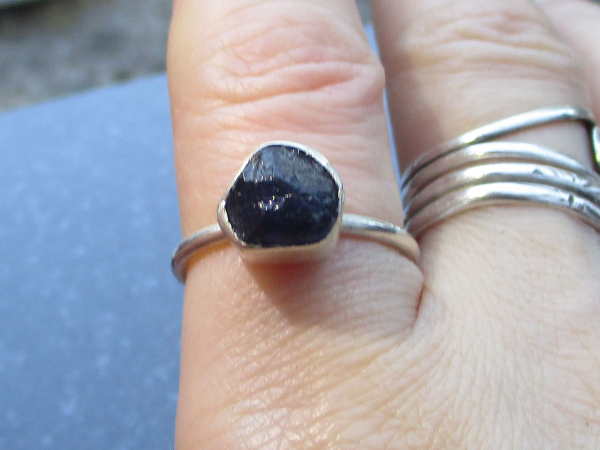 Handmade Raw Blue Sapphire Ring in Sterling Silver Size 7 Blue Crystal Gemstone