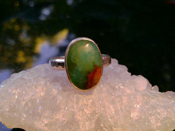 Sterling Silver Indonesian Opal Wood Ring: Green Blue Gemstone Size 6 Sterling Silver Indonesian Opal Wood Ring: Green Blue Gemstone Size 6
