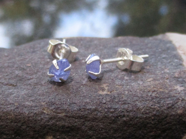 Tanzanite Sterling Silver Stud Earrings with 4 Prong Setting Purple Gemstone Stu