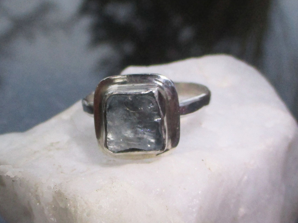 Raw Aquamarine Ring Sterling Silver Handmade March Birthstone Rings for Women Si