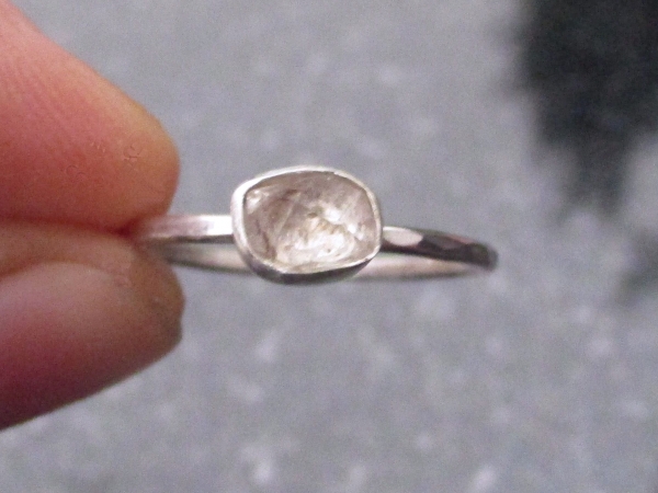 Handmade Quartz Stacking Ring in Sterling Silver Size 7 Fluorescent Crystal Ring