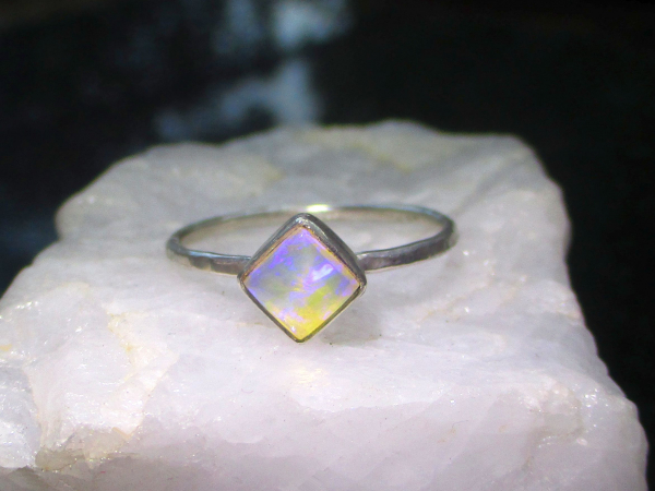 Crystal Opal Ring with Australian Opal 925 Sterling Silver Size 7 Handmade Stack