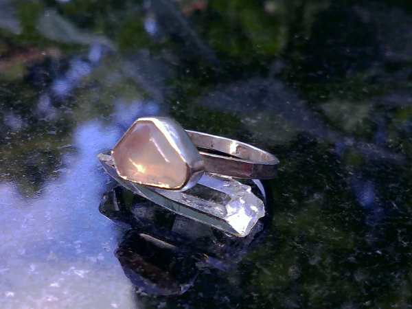 Handmade Rose Quartz Sterling Silver Stacking Ring for Women Handmade Rose Quartz Sterling Silver Stacking Ring for Women