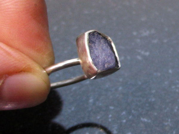 Raw Tanzanite Ring in US Size 7.5 Set in 925 Sterling Silver, Natural Purple Cry