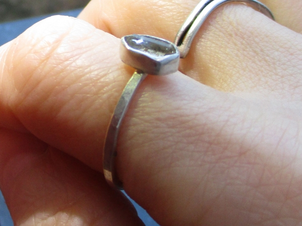 Handmade Quartz Stacking Ring in Sterling Silver Size 7 Fluorescent Crystal Ring