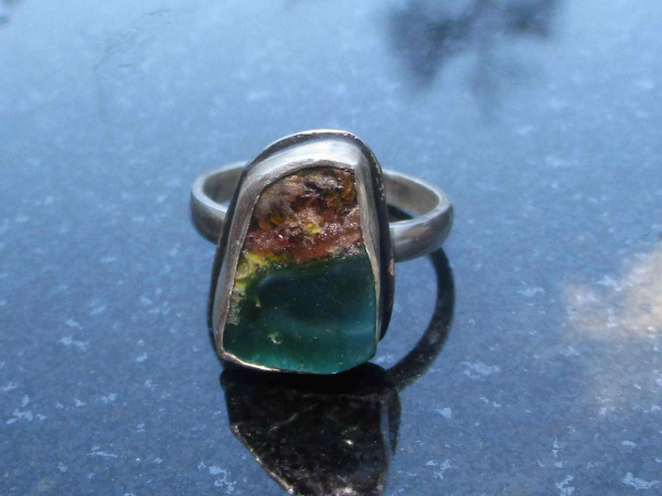 Handmade Indonesian Wood Opal Ring Set in 925 Sterling Silver Size 10  Opalized