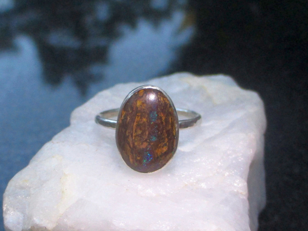 Boulder Opal Ring Sterling Silver Size 7 Handmade with Natural Australian Opal i