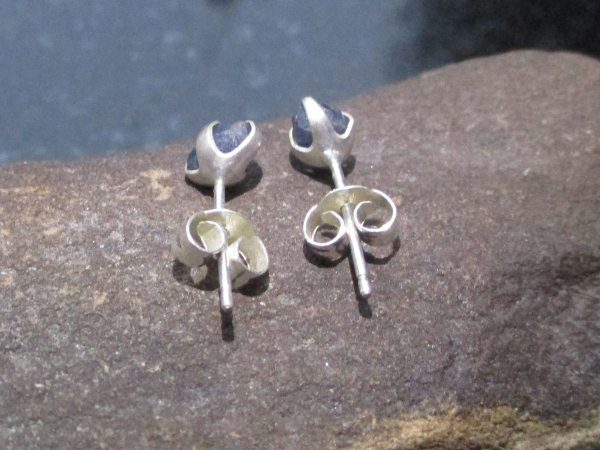 Raw Blue Sapphire Earrings Studs in 925 Sterling Silver Minimalist 5mm Small Sto