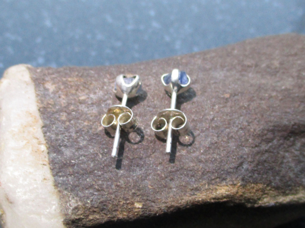 Raw Blue Sapphire Earrings Studs in 925 Sterling Silver Minimalist 5mm Small Sto