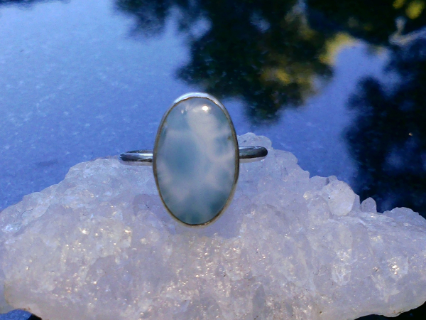 Handmade Larimar Ring 925 Sterling Silver Stackable Rings for Women