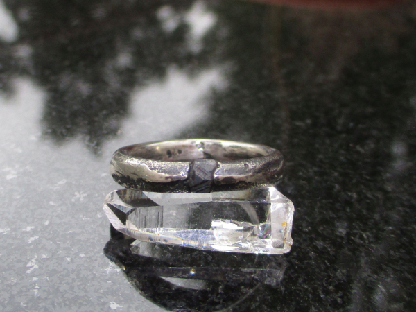 Blue Sapphire Silver Ring Stackable Handmade Sand Cast Ring