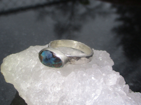 Boulder Opal Stacking Ring Handmade with Natural Australian Opal and 925 Sterlin
