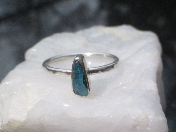 Boulder Opal Ring 925 Sterling Silver Handmade Size 6 Rings for Women Point Quee