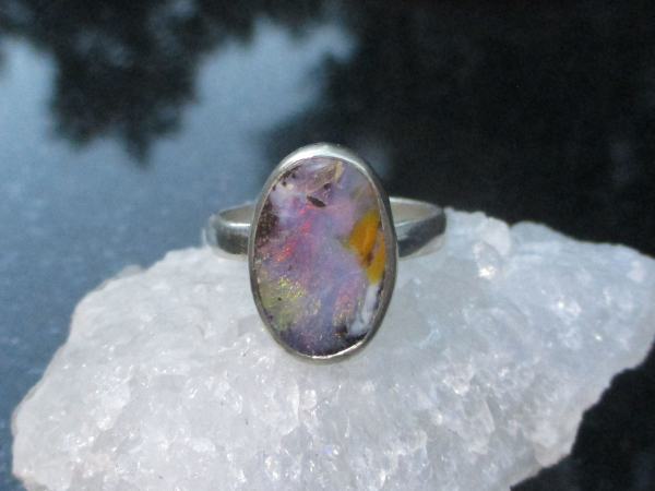 Handmade Boulder Opal Ring 925 Sterling Silver Oval Natural Australian Opal Size