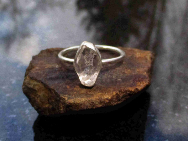 Handmade Herkimer Diamond Ring Size 9 Set in 925 Sterling Silver Natural Herkime