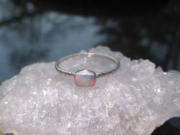 Crystal Opal Stacking Ring Sterling Silver with Natural Australian Opal Size 6