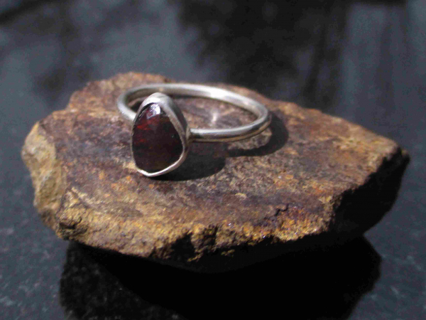 Black Fire Opal Silver Ring in Size 6 Natural Ethiopian Welo Opal Freeform Shape