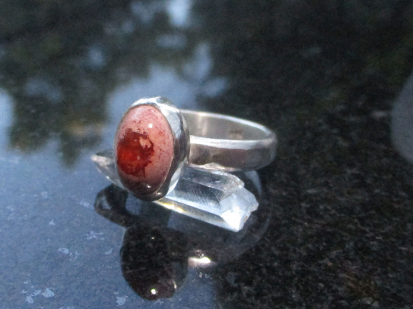 Fire Opal Ring 925 Sterling Silver Mexican Opal Red Stone Size 8 Matrix Boulder