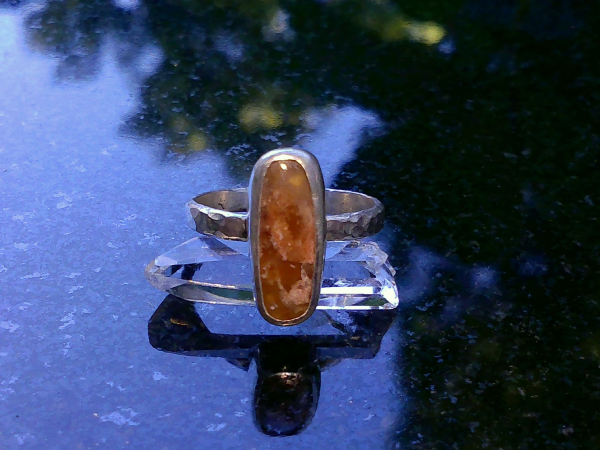 Handmade Garden Quartz Ring Sterling Silver Textured Band Orange Inclusions Handmade Garden Quartz Ring Sterling Silver Textured Band Orange Inclusions